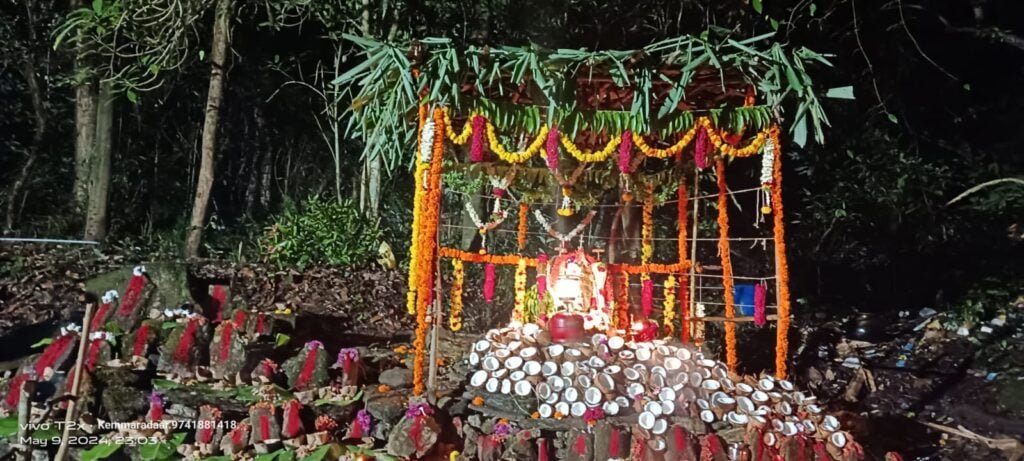 IMG-20240511-WA0000-1024x461 ಚಾರ್ಮಾಡಿ ತರಿಮಲೆಯ ದಟ್ಟಡವಿ ಮಧ್ಯದಲ್ಲೊಂದು ವಿಶಿಷ್ಠ ಆರಾಧನೆ ಆನೆಗಳು ಗಸ್ತು ತಿರುಗುವ ಕಾಡಿನ ಮರೆಯಲ್ಲಿ 101 ದೇವತೆಗಳಿಗೆ ಕಲಾವಳಿ ಉತ್ಸವ..! ಅಡವಿ ತಾಯಿ ಚೌಡೇಶ್ವರಿಗೆ ಗ್ರಾಮಸ್ಥರಿಂದ ವಾರ್ಷಿಕ 'ಮಂಜ' ಸಂಭ್ರಮ